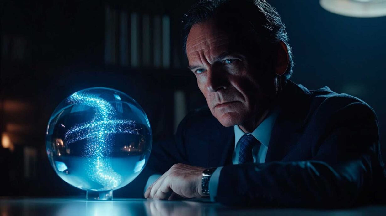 uomo in loop cognitivo seduto davanti a uno schema di pensiero circolare &mdash; overthinking e ruminazione